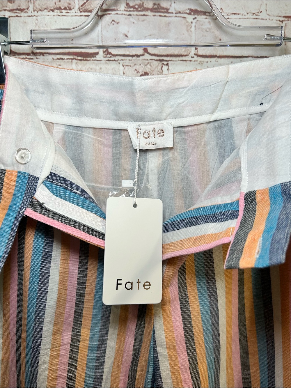 Striped Wide Leg‎ Linen-Blend Pants in Pastel Pink/ Blue Multi I Size Small - Picture 5 of 6
